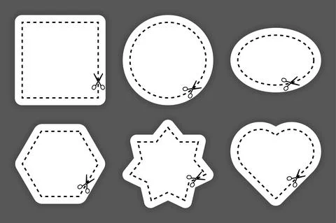 Set of scissors cutting a white shapes and lines on black background. Cut cou Stock Illustration