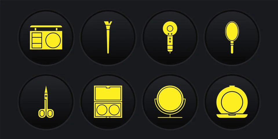Set Scissors, Hand mirror, Makeup powder with, Round makeup, Hair dryer, brush Illustration