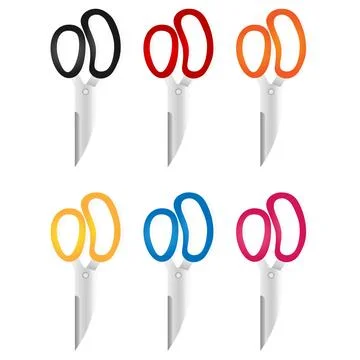 A set of scissors, handles of different colors. Vector illustration Stock Illustration