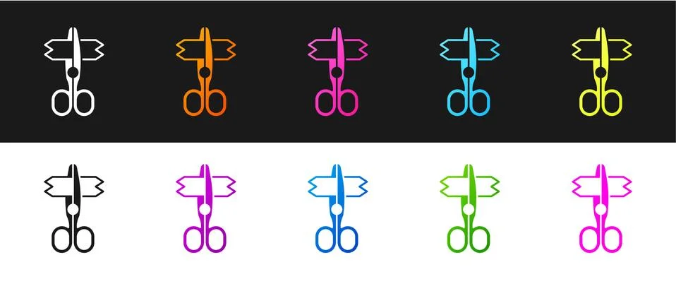 Set Scissors icon isolated on black and white background. Tailor symbol. Cutting Stock Illustration