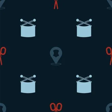 Set Scissors, Leather and Knitting needles on seamless pattern. Vector イラスト素材