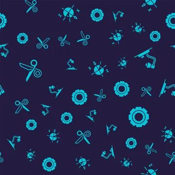 Set Scissors, Table lamp, Trigonometric circle and Gear on seamless pattern Stock Illustration