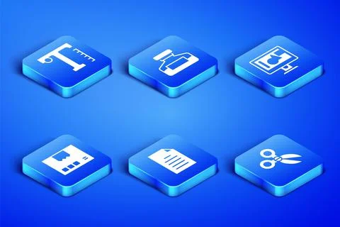 Set Scissors, Text, File document, Carton cardboard box, Ink bottle and Computer Stock Illustration