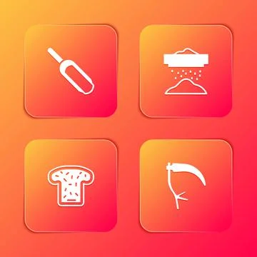 Set Scoop flour, Sifting, Bread toast and Scythe icon. Vector 스톡 일러스트