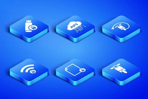 Set Scooter, USB flash drive with lock, Document and, Wifi locked, Cloud api Stock Illustration