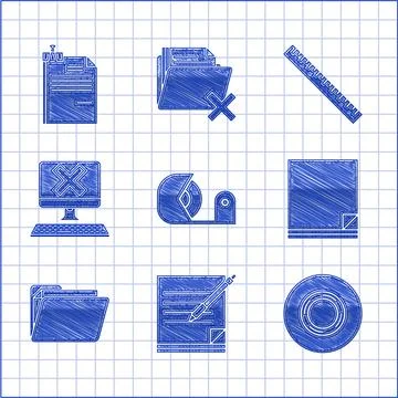 Set Scotch, Blank notebook and pen, File document, Document folder, Computer 스톡 일러스트