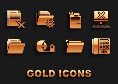 Set Scotch, Computer with keyboard and x mark, Telephone, Document folder, Fi イラスト素材