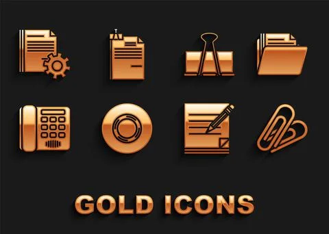 Set Scotch, Document folder, Paper clip, Blank notebook and pencil with eraser Stock Illustration