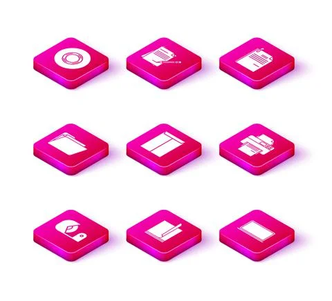 Set Scotch, File document, Document folder, Envelope, Laptop, Printer, and paper Stock Illustration