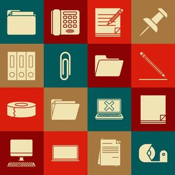 Set Scotch, File document, Pencil with eraser and line, Blank notebook pencil Stock Illustration