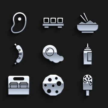 Set Scrambled eggs, Cookie or biscuit, Ice cream, Sauce bottle, Coffee cup to go Stock-Illustration