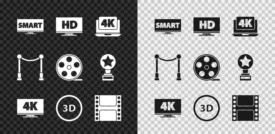 Set Screen tv with Smart video, display HD, Laptop 4k, 3D word, Play Video Stock Illustration