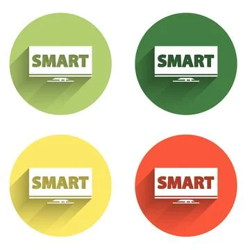 Set Screen tv with Smart video technology icon isolated with long shadow ba.. Stock Illustration