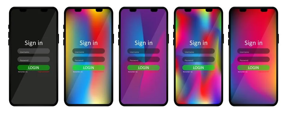 A set of screens for logging in users with a login and password. User interfa Stock Illustration