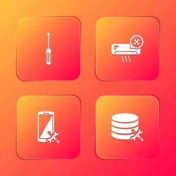 Set Screwdriver, Air conditioner service, Smartphone and Database server icon Stock Illustration