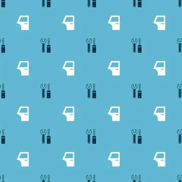 Set Screwdriver and wrench spanner and Car door on seamless pattern. Vector Stock Illustration