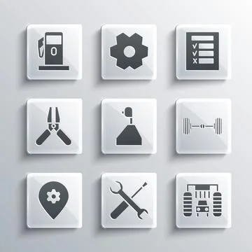 Set Screwdriver and wrench spanner, Car wash, Chassis car, Gear shifter, Loca Stock Illustration