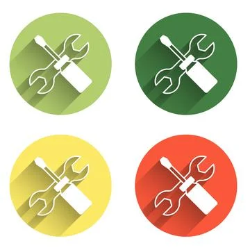 Set Screwdriver and wrench spanner tools icon isolated with long shadow bac.. Stock Illustration