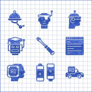 Set Screwdriver, Battery, Autonomous smart car, Computer api interface, Human Stock Illustration