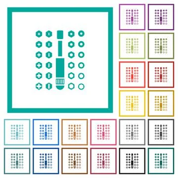 Set of screwdriver bits flat color icons in circle shape outlines Stock Illustration