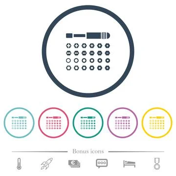 Set of screwdriver bits flat color icons in round outlines Stock Illustration