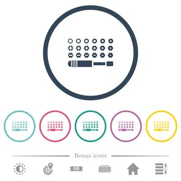 Set of screwdriver bits flat color icons in round outlines Stock Illustration