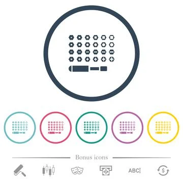 Set of screwdriver bits flat color icons in round outlines Stock Illustration