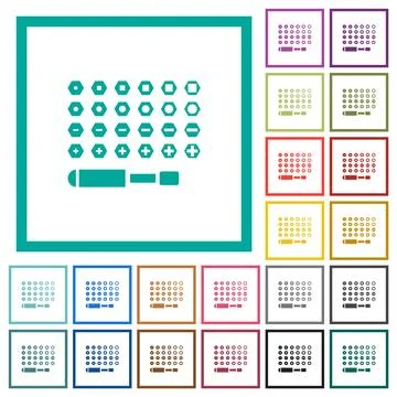 Set of screwdriver bits flat color icons with quadrant frames Stock Illustration