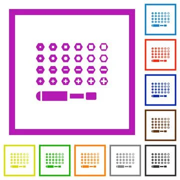 Set of screwdriver bits flat framed icons 스톡 일러스트
