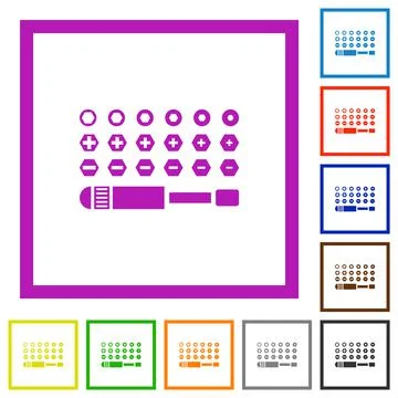 Set of screwdriver bits flat framed icons Illustrazione stock