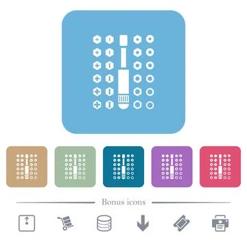 Set of screwdriver bits flat icons on color rounded square backgrounds Stock Illustration