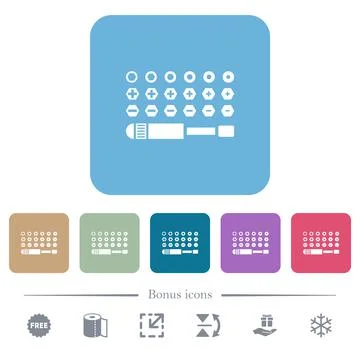 Set of screwdriver bits flat icons on color rounded square backgrounds Stock Illustration