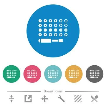 Set of screwdriver bits flat round icons Stock Illustration