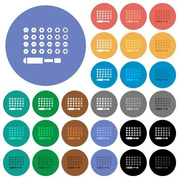 Set of screwdriver bits round flat multi colored icons Stock Illustration