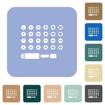 Set of screwdriver bits rounded square flat icons Stock Illustration