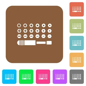 Set of screwdriver bits rounded square flat icons Stock Illustration