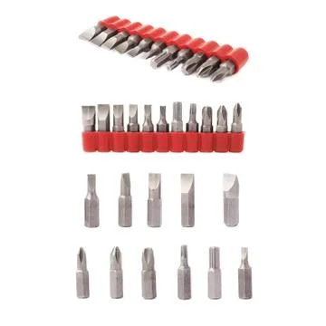 Set of screwdriver bits set over white isolated background Stock Photos