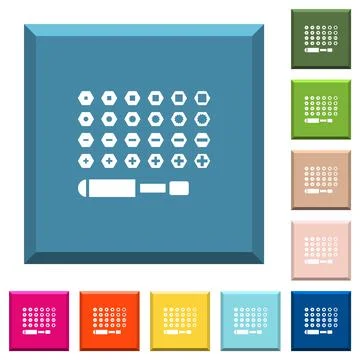 Set of screwdriver bits white icons on edged square buttons Stock Illustration