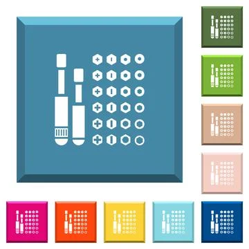 Set of screwdriver bits white icons on edged square buttons Stock Illustration