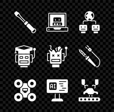Set Screwdriver, Creating robot, Artificial intelligence, Drone, Software Stock Illustration