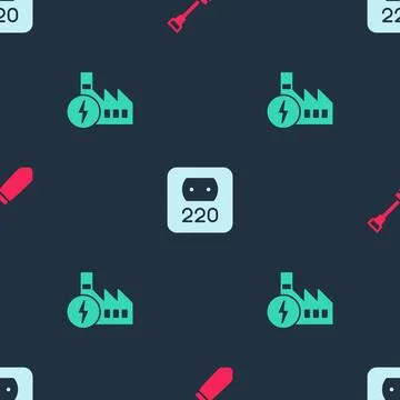 Set Screwdriver, Electrical outlet and Nuclear power plant on seamless pattern Stock Illustration