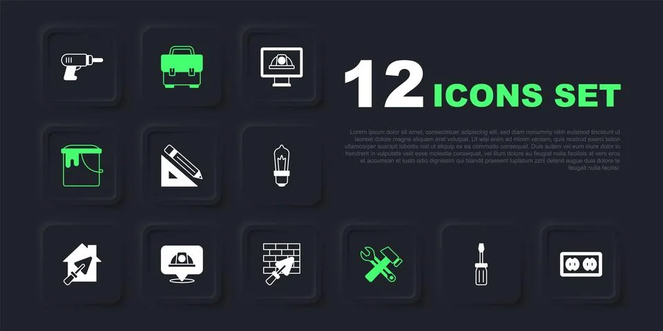 Set Screwdriver Electrical outlet Triangular ruler and pencil Hammer wrench s イラスト素材