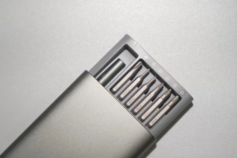 Set of screwdriver heads consisting of PH, SL, torx Stock Photos