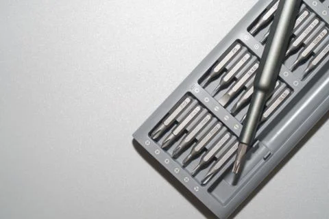 Set of screwdriver heads consisting of PH, SL, torx Stock Photos