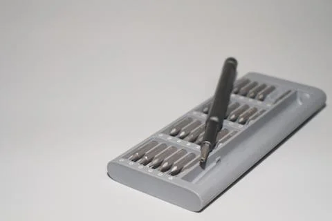 Set of screwdriver heads consisting of PH, SL, torx Stock Photos