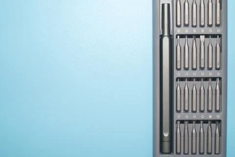Set of screwdriver heads consisting of PH, SL, torx Stock Photos