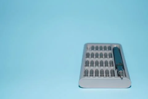 Set of screwdriver heads consisting of PH, SL, torx Stock Photos