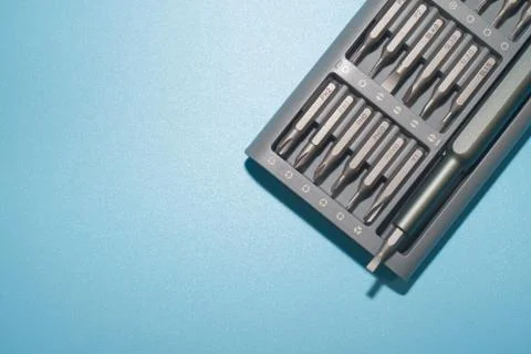 Set of screwdriver heads consisting of PH, SL, torx Stock Photos