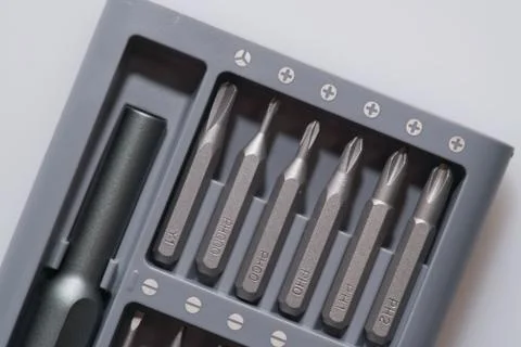 Set of screwdriver heads consisting of PH, SL, torx, macro photo Stock Photos