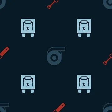 Set Screwdriver, Roll adhesive tape and Electrical panel on seamless pattern Illustrazione stock